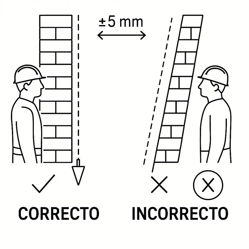 Tolerancias críticas: los 5 mm que definen una obra precisa 1 02 01 APLOME CORRECTO VS INCORRECTO