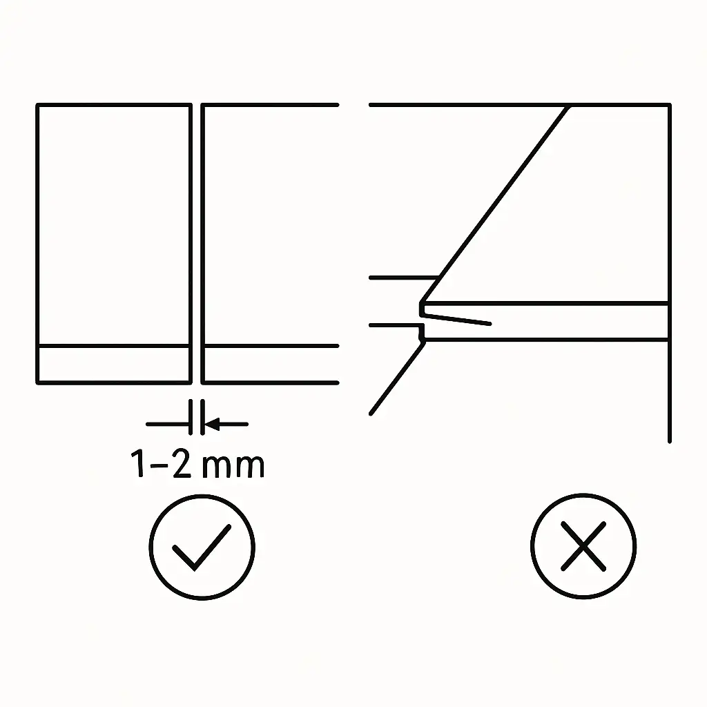 Tolerancias críticas: los 5 mm que definen una obra precisa 4 02 04 Junta correcta vs junta desplazada